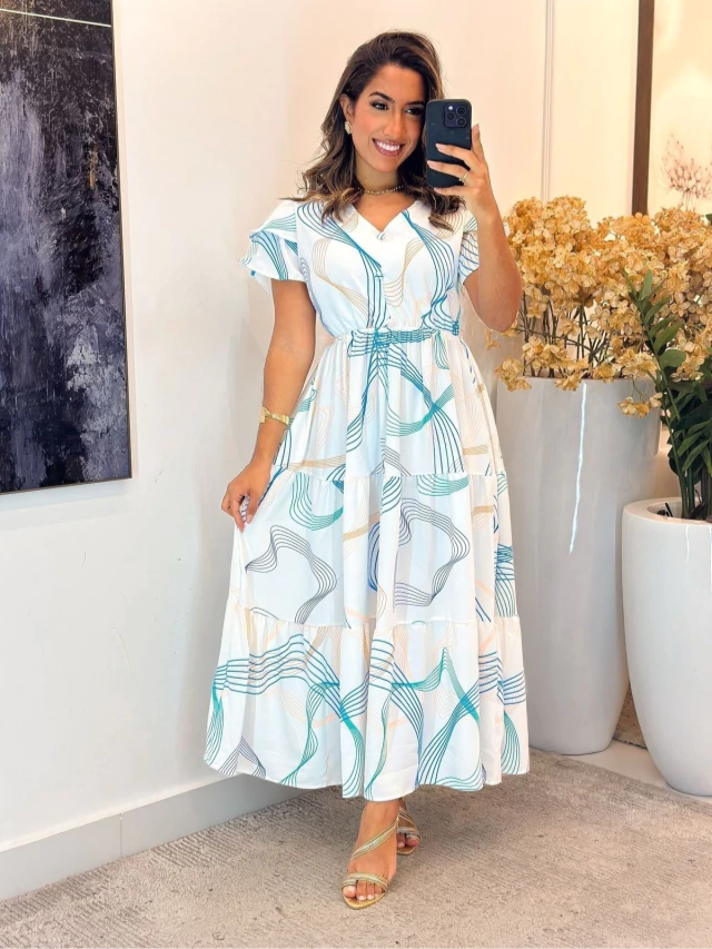 Vestido Inspiração Crepe manga dupla