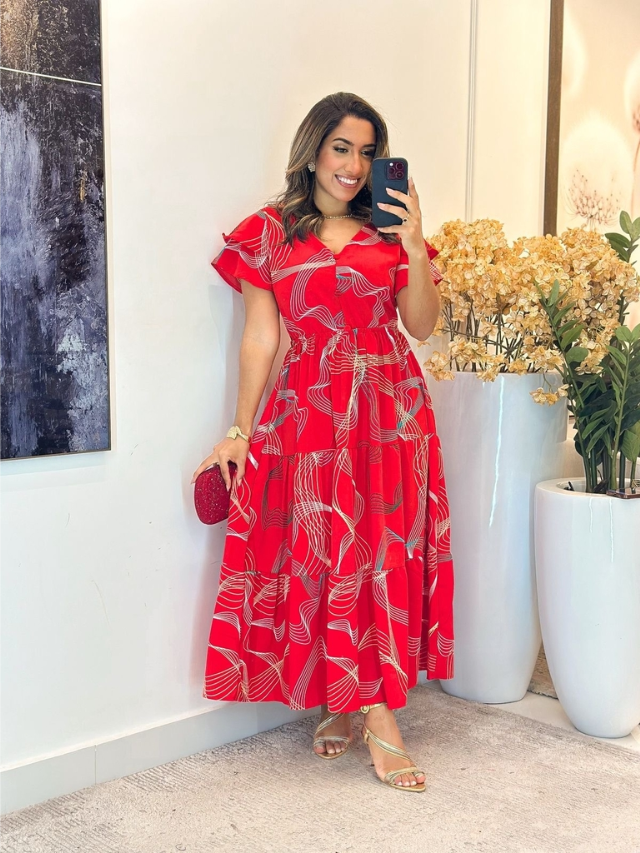 Vestido Inspiração Crepe manga dupla