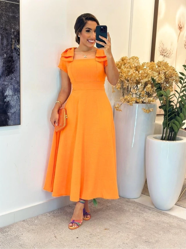 Vestido Névoa Linhão com Detalhes Laço na Alça