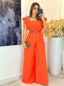 Conjunto Solene Linho Cropped 3 babados