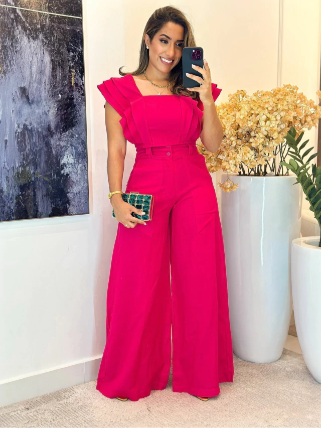 Conjunto Solene Linho Cropped 3 babados