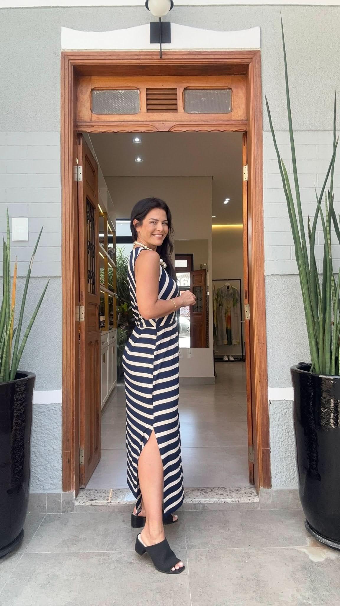 Vestido Listrado Marinho Nice Club by Amore