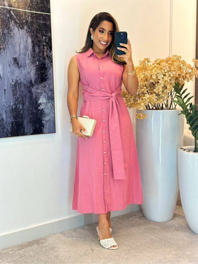 Vestido Verso Linho com Botões